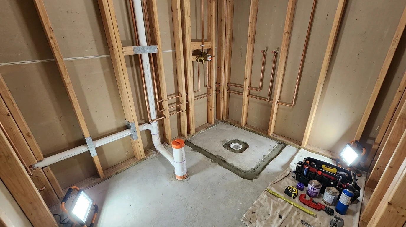 Bathroom rough-in plumbing during remodel by Johns Plumbing LLC in De Leon Springs
