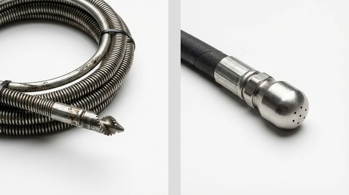 Drain snake cable and hydro jetting nozzle used for drain cleaning in De Leon Springs, FL