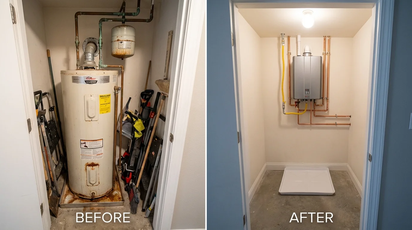 Tank water heater versus wall-mounted tankless unit comparison for De Leon Springs, FL homeowners