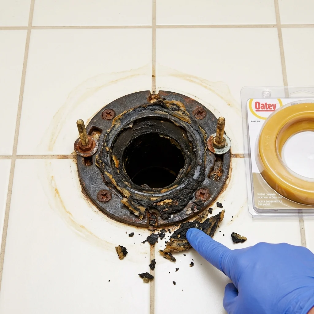 Failed wax ring showing water seepage at the base of a toilet in a De Leon Springs, FL home